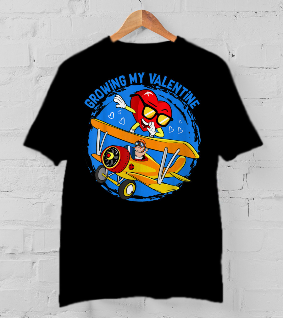 Growing My Valentine Heart Airplane Dabbing Valentine's T-Shirt