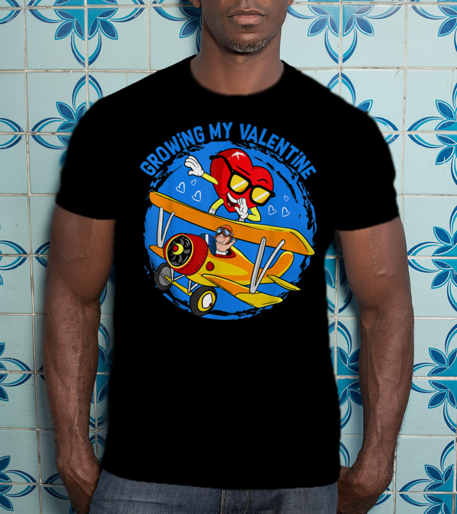 Growing My Valentine Heart Airplane Dabbing Valentine's T-Shirt