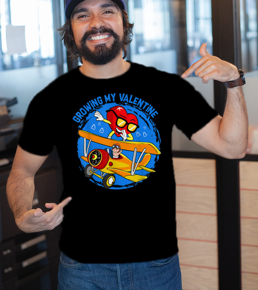 Growing My Valentine Heart Airplane Dabbing Valentine's T-Shirt