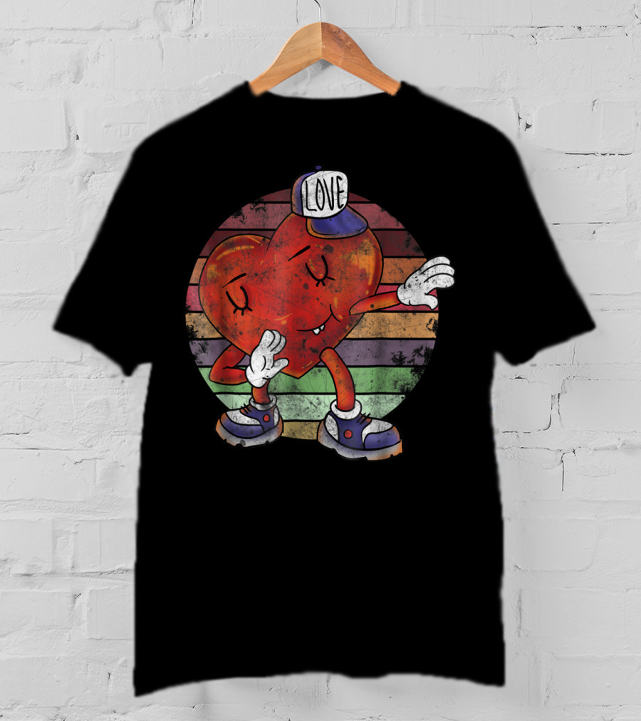 Love Heart Dabbing Vintage Valentines Day With Cap T-Shirt