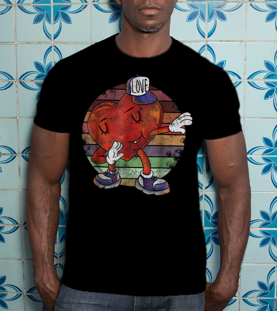 Love Heart Dabbing Vintage Valentines Day With Cap T-Shirt