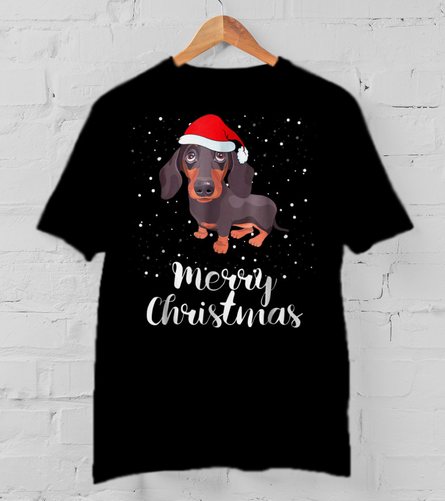 Merry Christmas Dachshund Santa Hat Family Matching Group T-Shirt