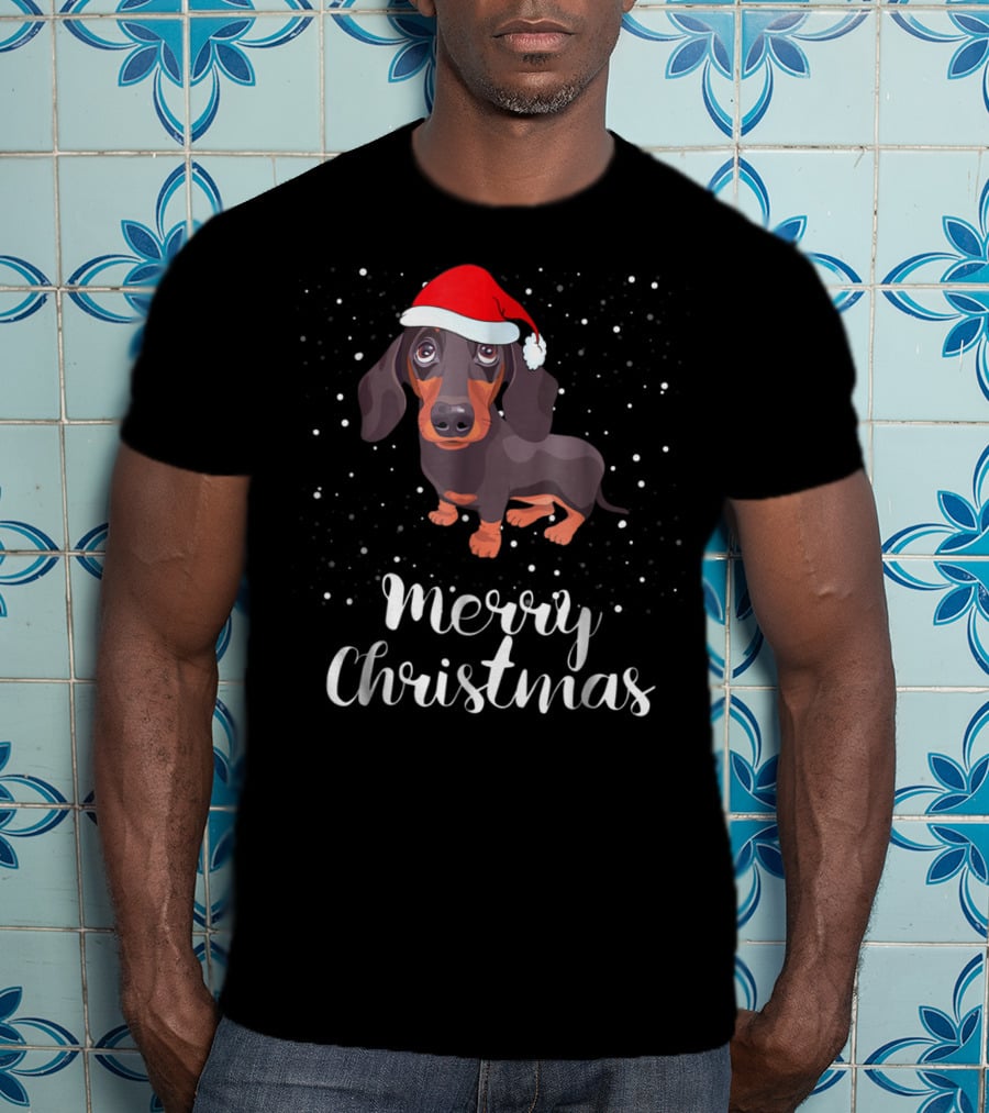 Merry Christmas Dachshund Santa Hat Family Matching Group T-Shirt