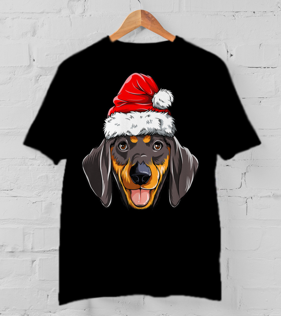 Dachshund Santa Christmas Kids Xmas Holiday Dog Cute Pup Festive Hat T-Shirt