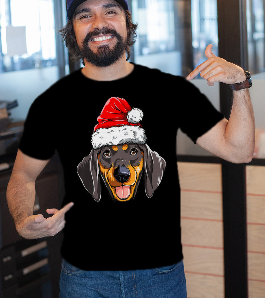 Dachshund Santa Christmas Kids Xmas Holiday Dog Cute Pup Festive Hat T-Shirt