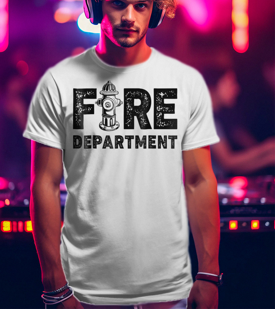 Fire Department Firefighter Thin Red Line Hydrant Typography T-Shirt