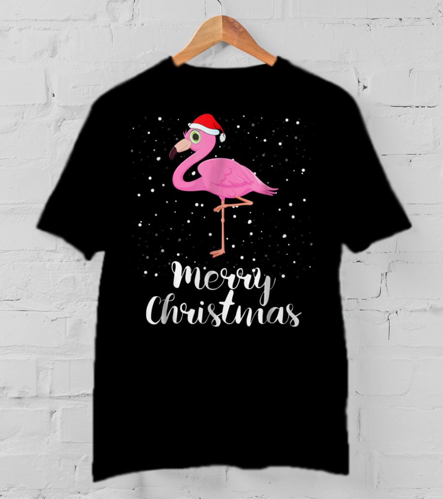 Merry Christmas Flamingo Santa Hat Family Matching Group T-Shirt
