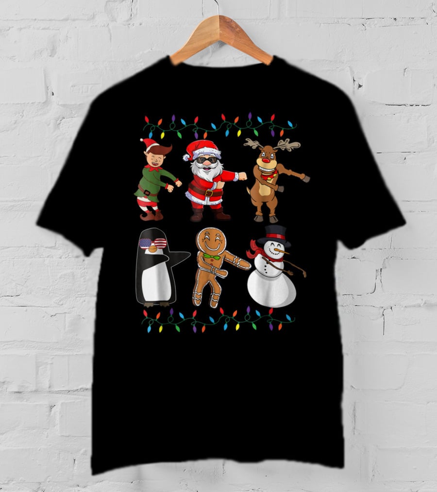 Floss Like A Boss Santa Elf Reindeer Penguin Gingerbread Snowman Christmas Lights T-Shirt