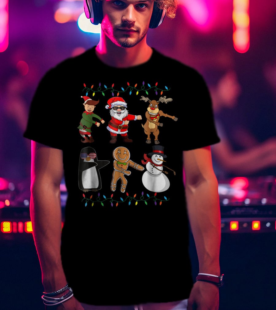 Floss Like A Boss Santa Elf Reindeer Penguin Gingerbread Snowman Christmas Lights T-Shirt