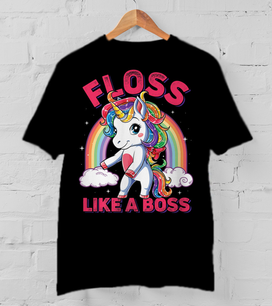Floss Like A Boss Rainbow Unicorn Girls Squad T-Shirt