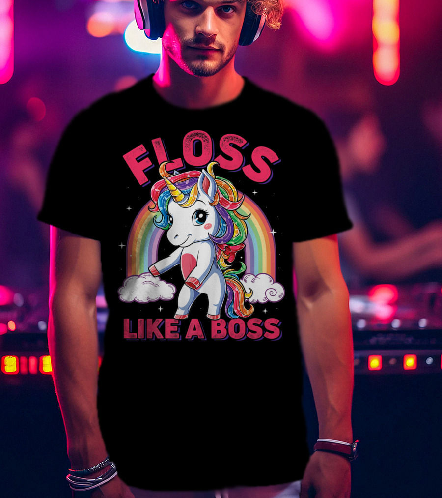 Floss Like A Boss Rainbow Unicorn Girls Squad T-Shirt