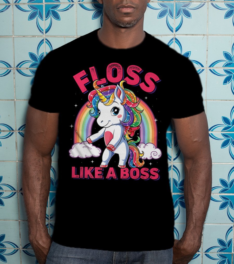 Floss Like A Boss Rainbow Unicorn Girls Squad T-Shirt