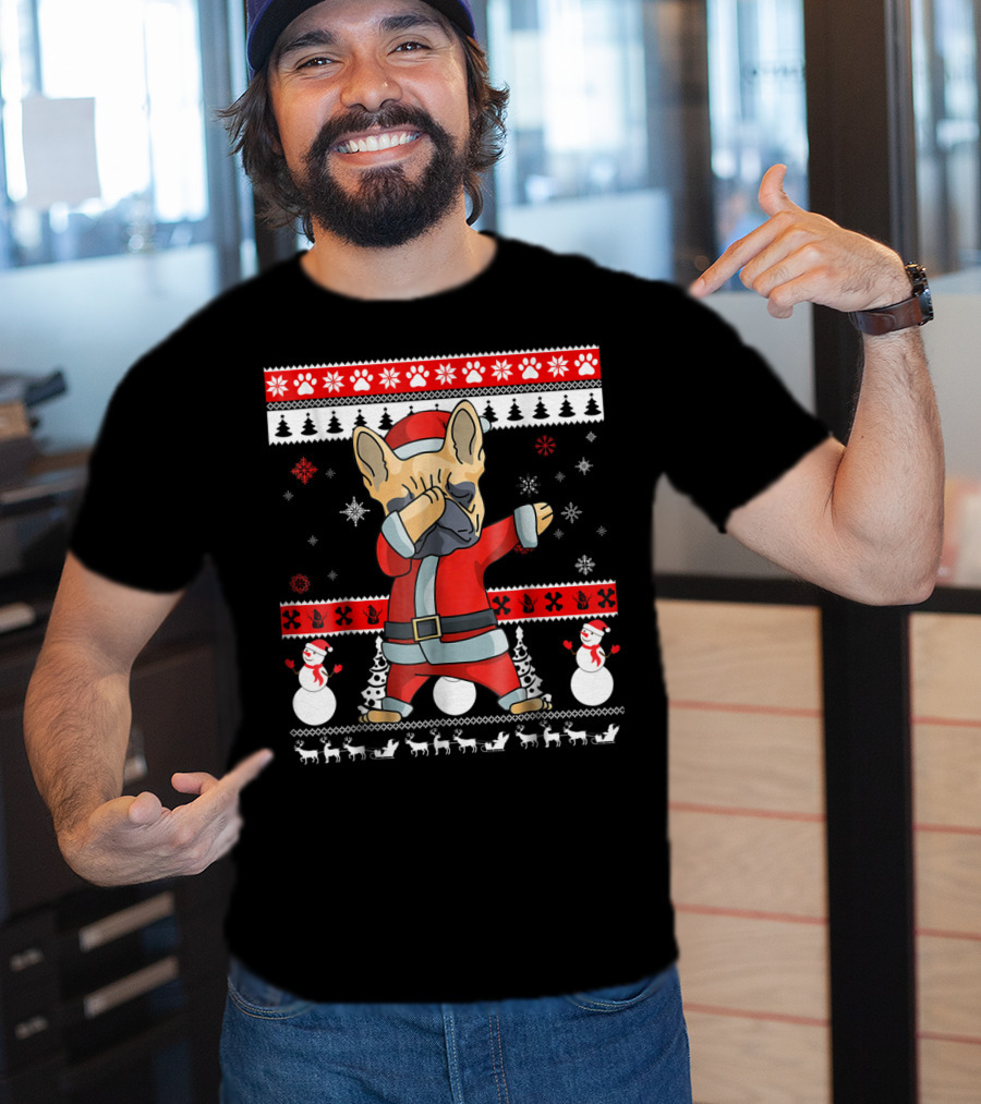 Dabbing French Bulldog Christmas Santa Ugly Sweater Snowflakes Snowmen T-Shirt