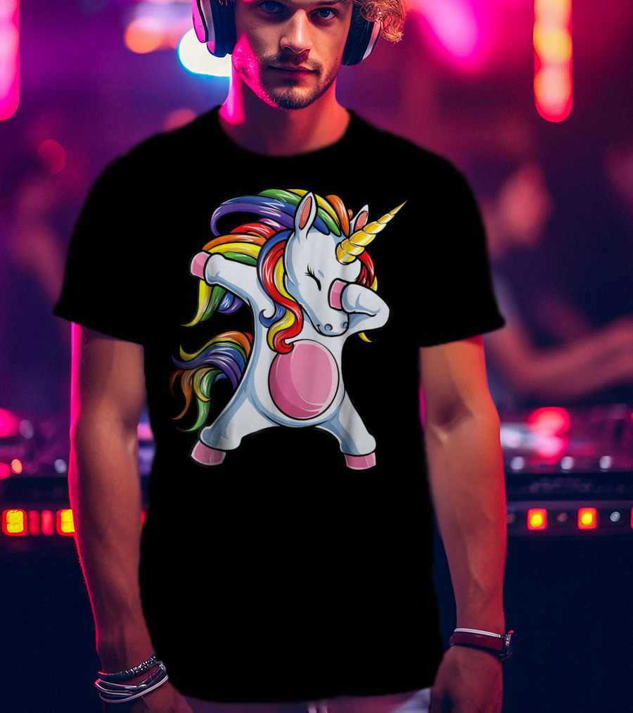 Dabbing Unicorn Kids Boys Girls Rainbow Colors T-Shirt