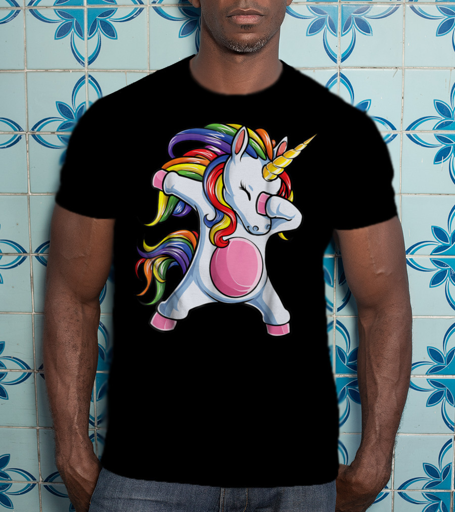 Dabbing Unicorn Kids Boys Girls Rainbow Colors T-Shirt