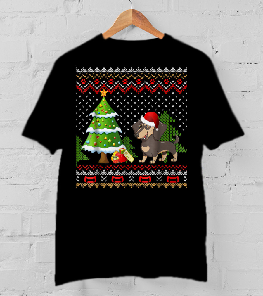Dachshunds Santa Christmas UglyDog Festive Sweater Holiday Tree T-Shirt
