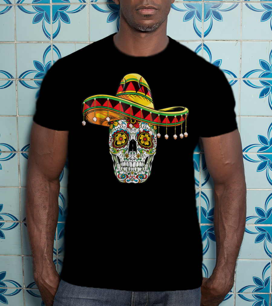 Day Of The Dead Sugar Skull Sombrero Cinco De Mayo T-Shirt