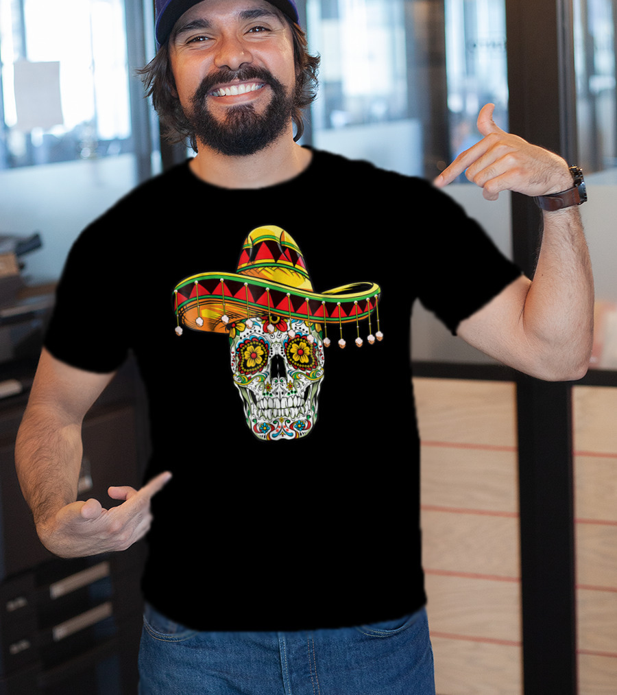 Day Of The Dead Sugar Skull Sombrero Cinco De Mayo T-Shirt