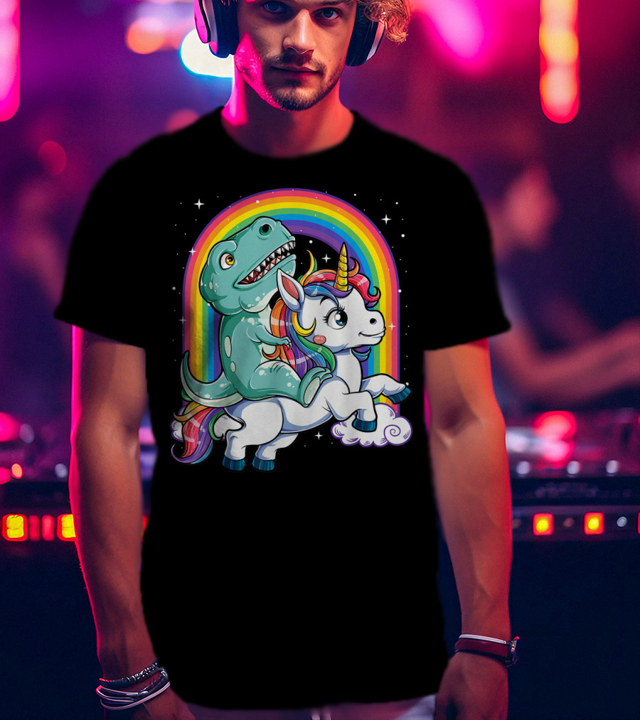 Dinosaur Unicorn Rainbow Fantasy Adventure Party T-Shirt