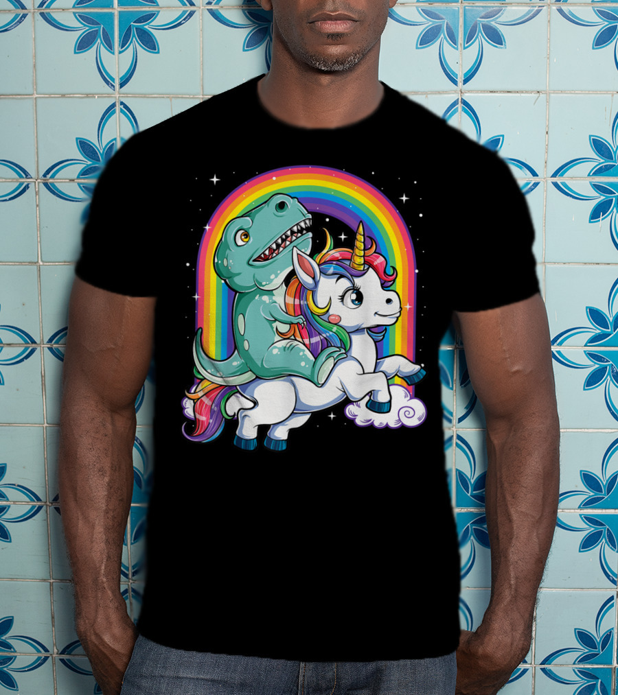 Dinosaur Unicorn Rainbow Fantasy Adventure Party T-Shirt