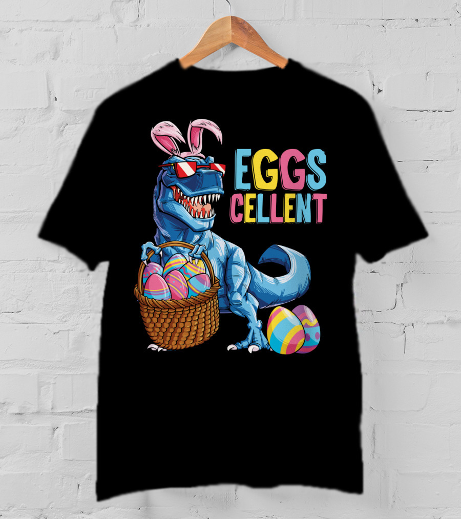 Easter Bunny Dinosaur Rex EGGScellent Basket Of Eggs T-Shirt