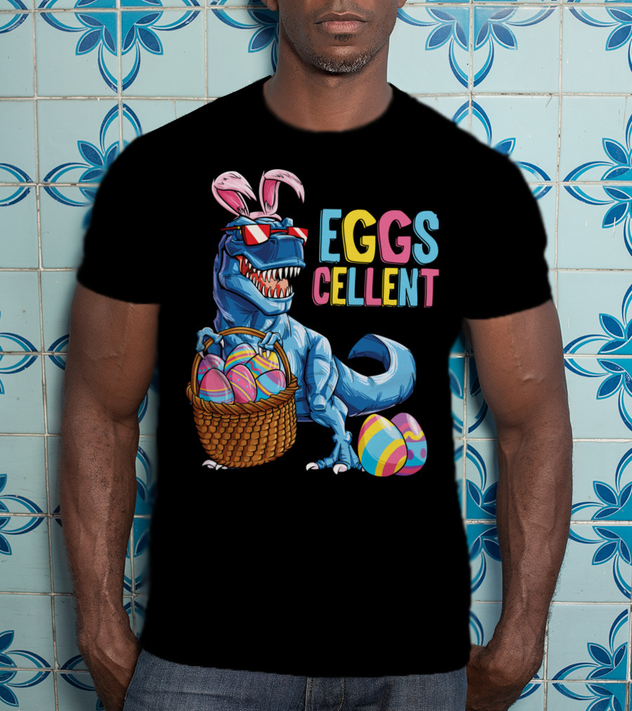 Easter Bunny Dinosaur Rex EGGScellent Basket Of Eggs T-Shirt