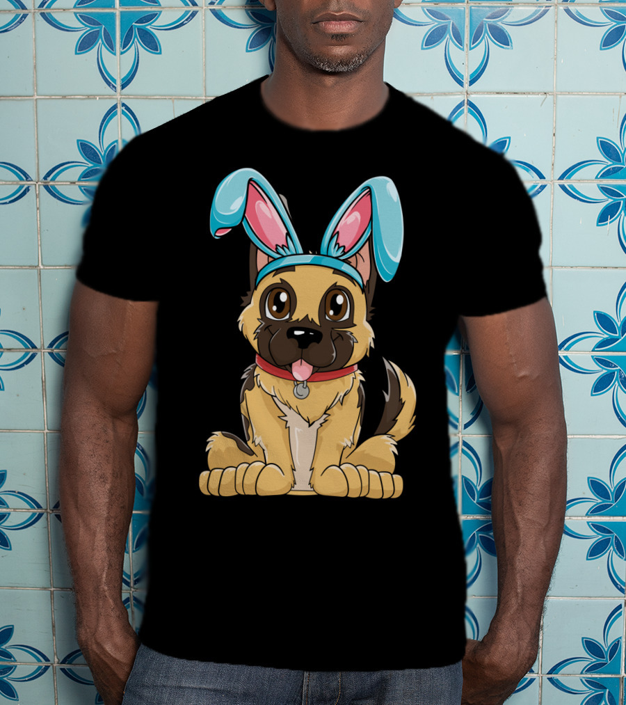 Easter Bunny Ears Cute German Shepherd Puppy Boys Girl T-Shirt