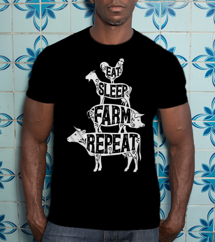 Eat Sleep Farm Repeat Farmer Goat Pig Cow Rooster T-Shirt