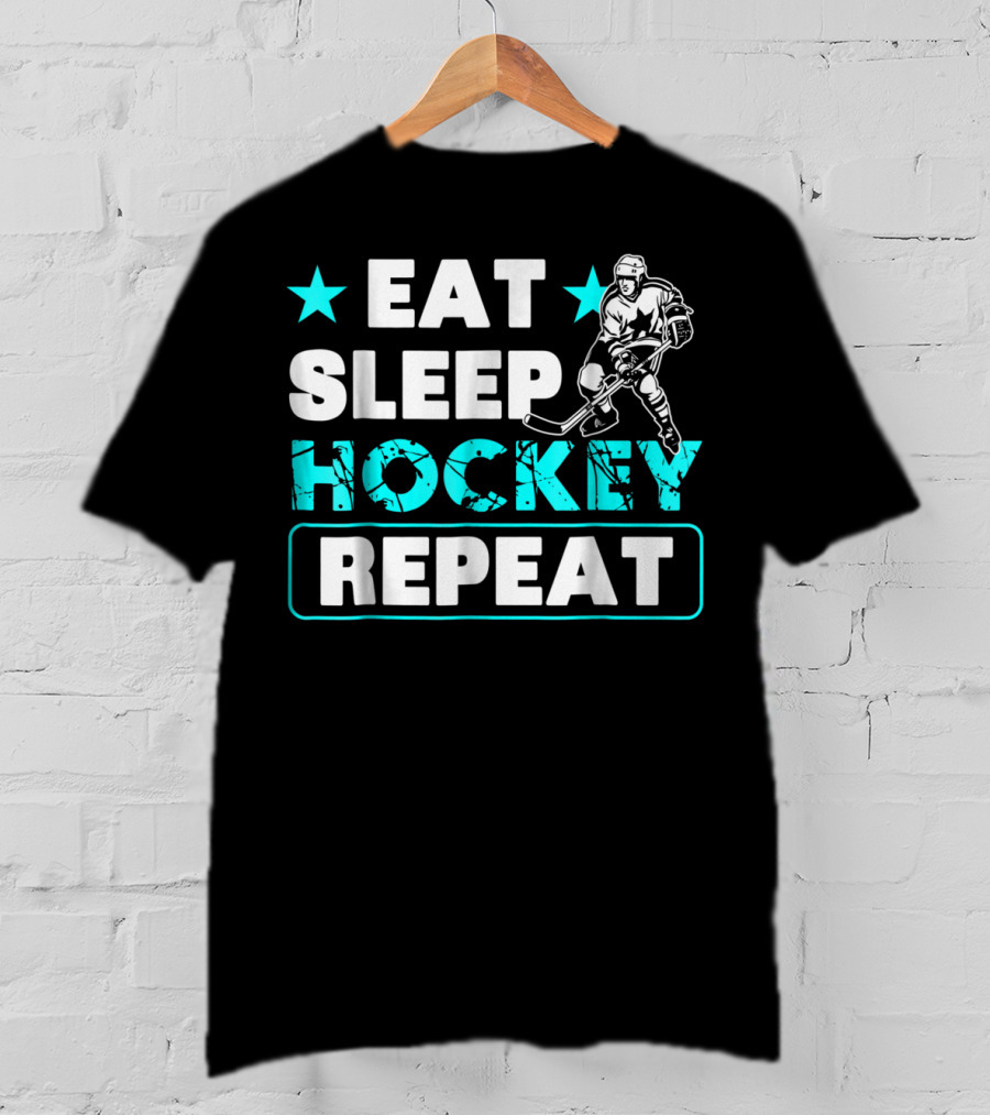 Eat Sleep Hockey Repeat Hockey Lovers Star Icon Skater T-Shirt