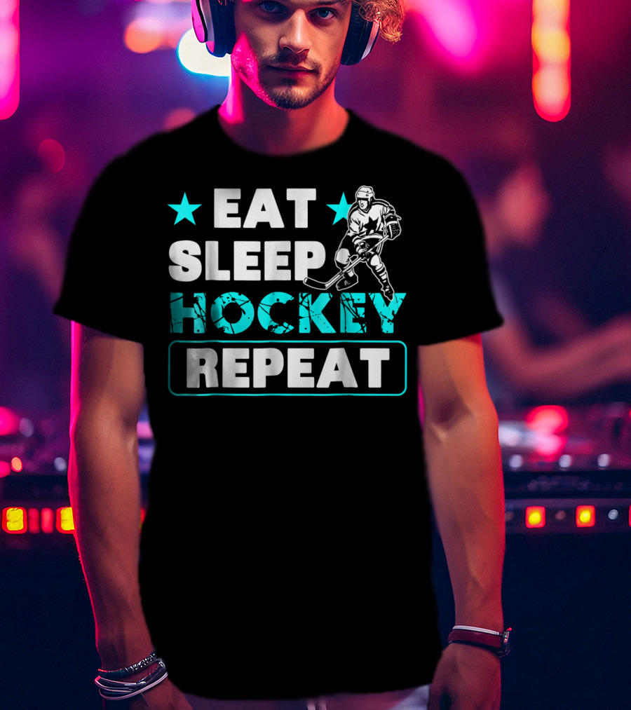Eat Sleep Hockey Repeat Hockey Lovers Star Icon Skater T-Shirt