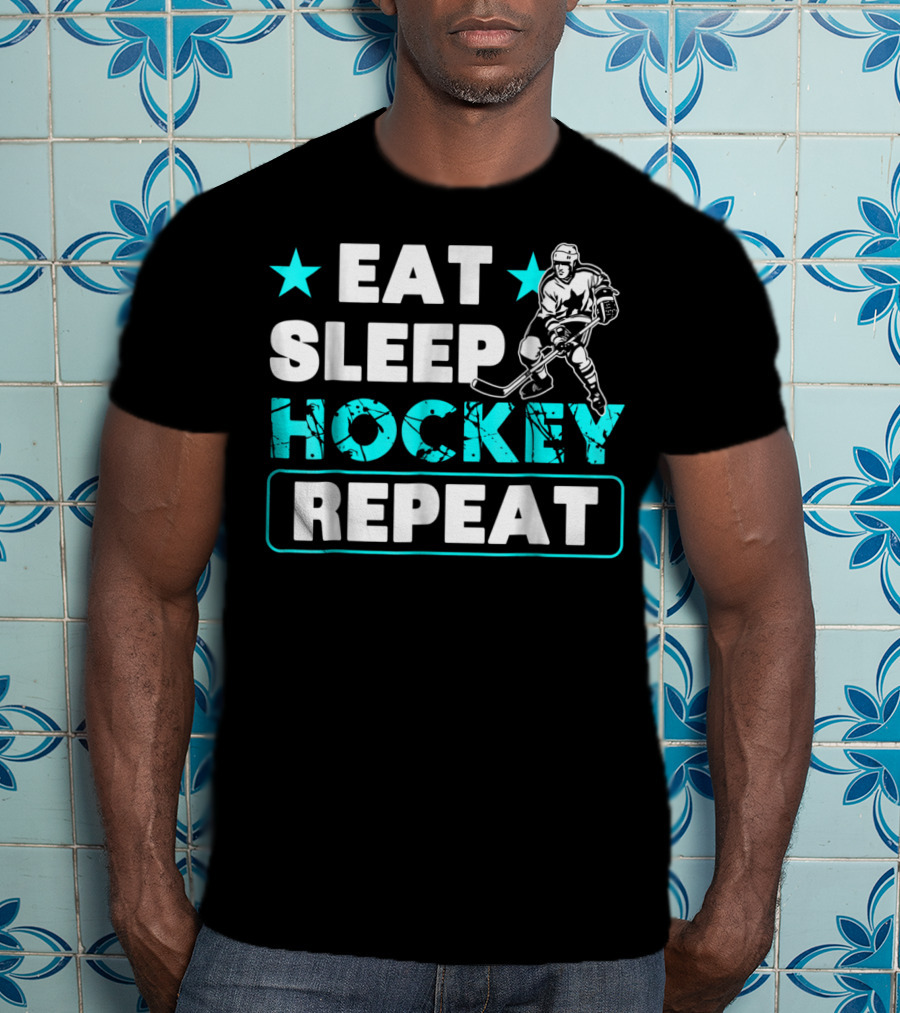 Eat Sleep Hockey Repeat Hockey Lovers Star Icon Skater T-Shirt