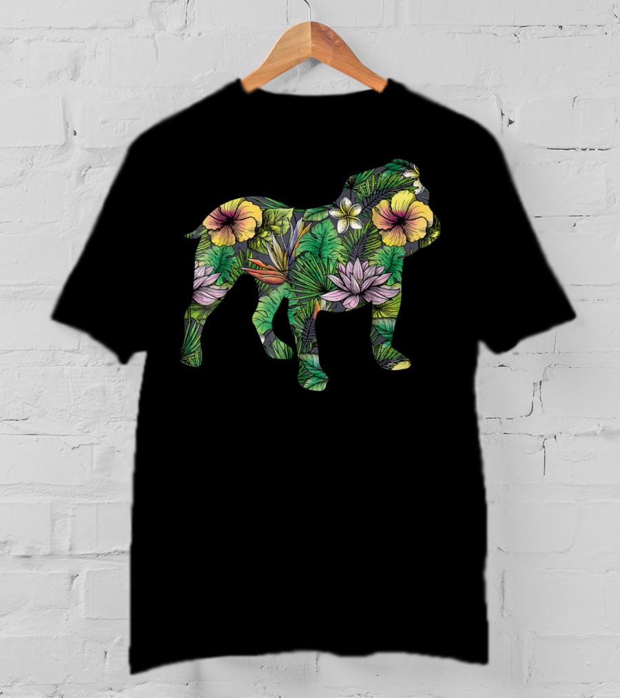 English Bulldog Tropical Floral T-Shirt