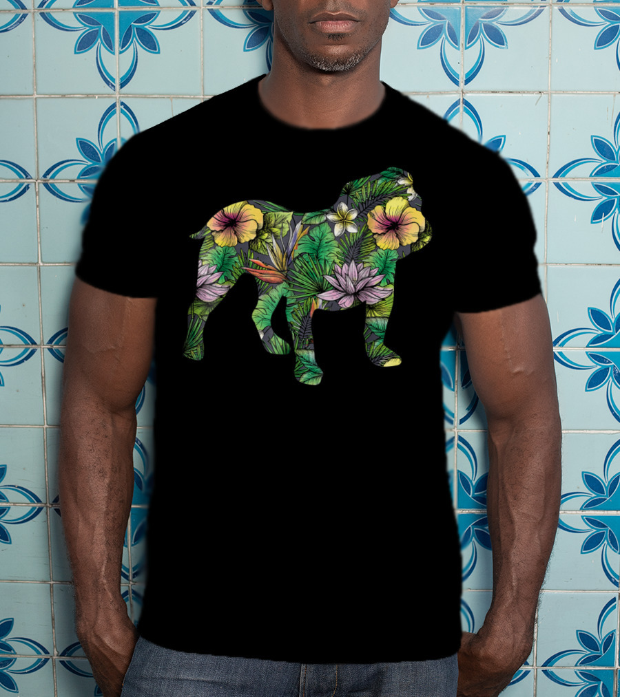English Bulldog Tropical Floral T-Shirt