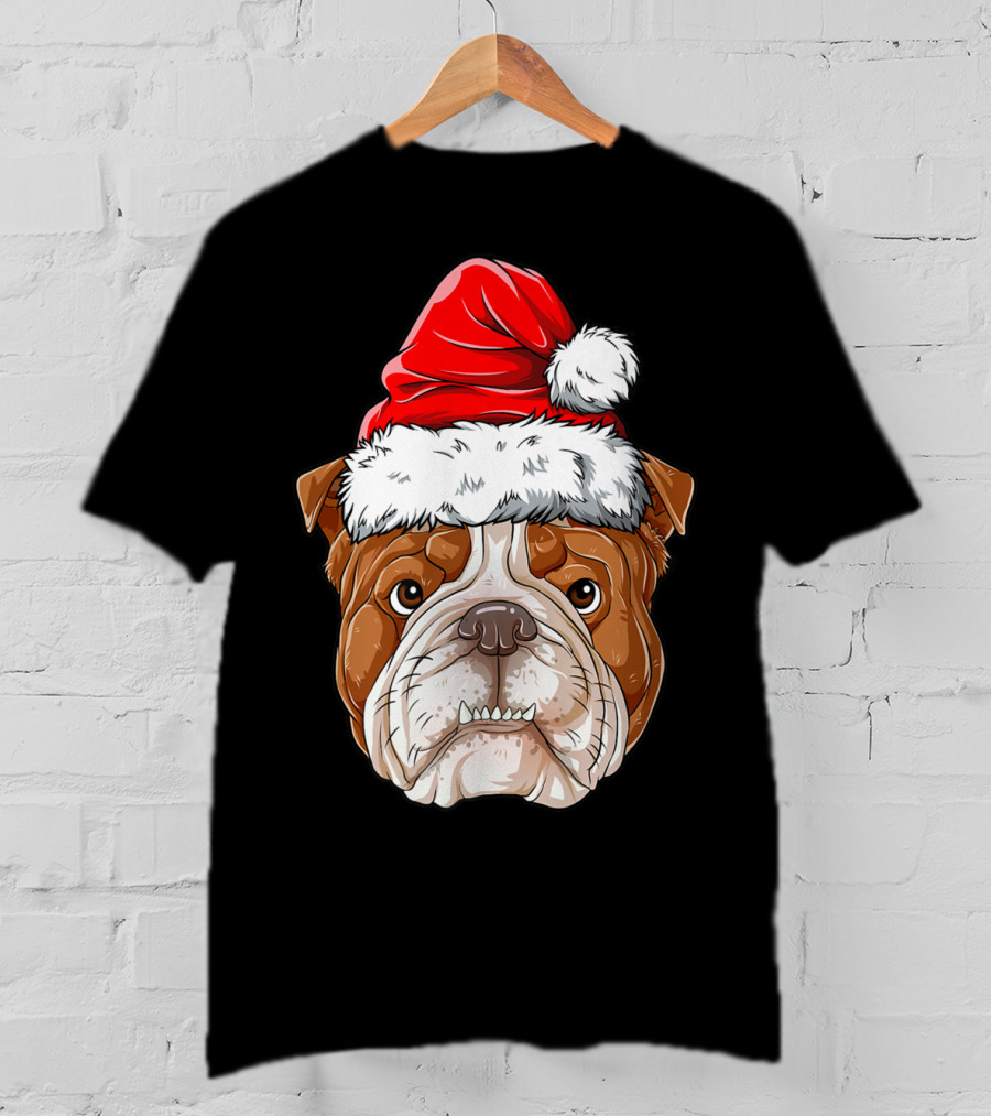 English Bulldog Santa Christmas Boys Kids GB Holiday Bulldog T-Shirt