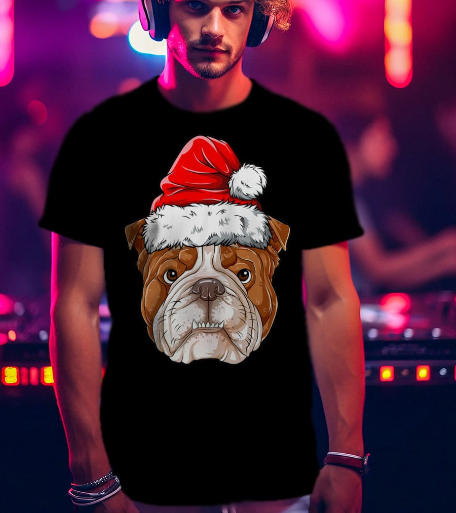 English Bulldog Santa Christmas Boys Kids GB Holiday Bulldog T-Shirt