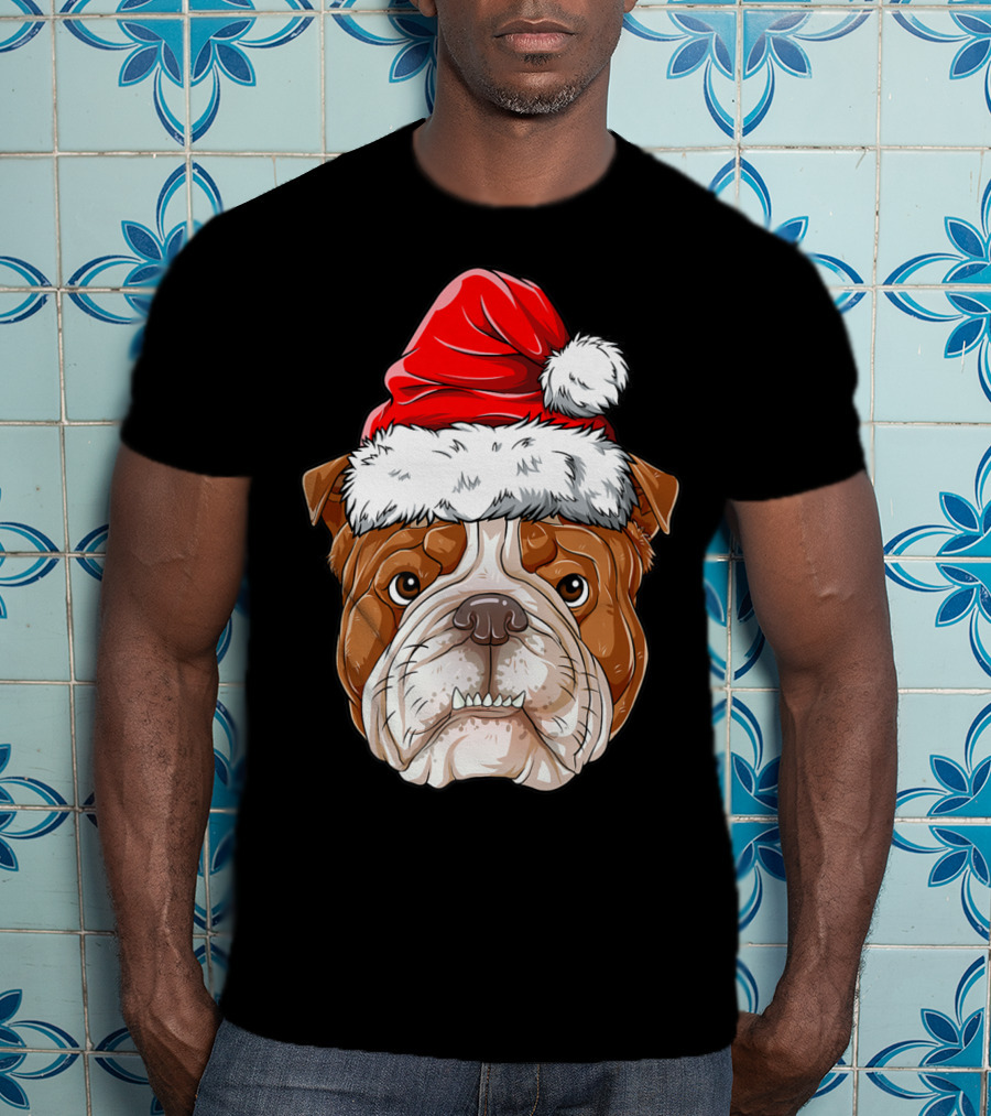 English Bulldog Santa Christmas Boys Kids GB Holiday Bulldog T-Shirt