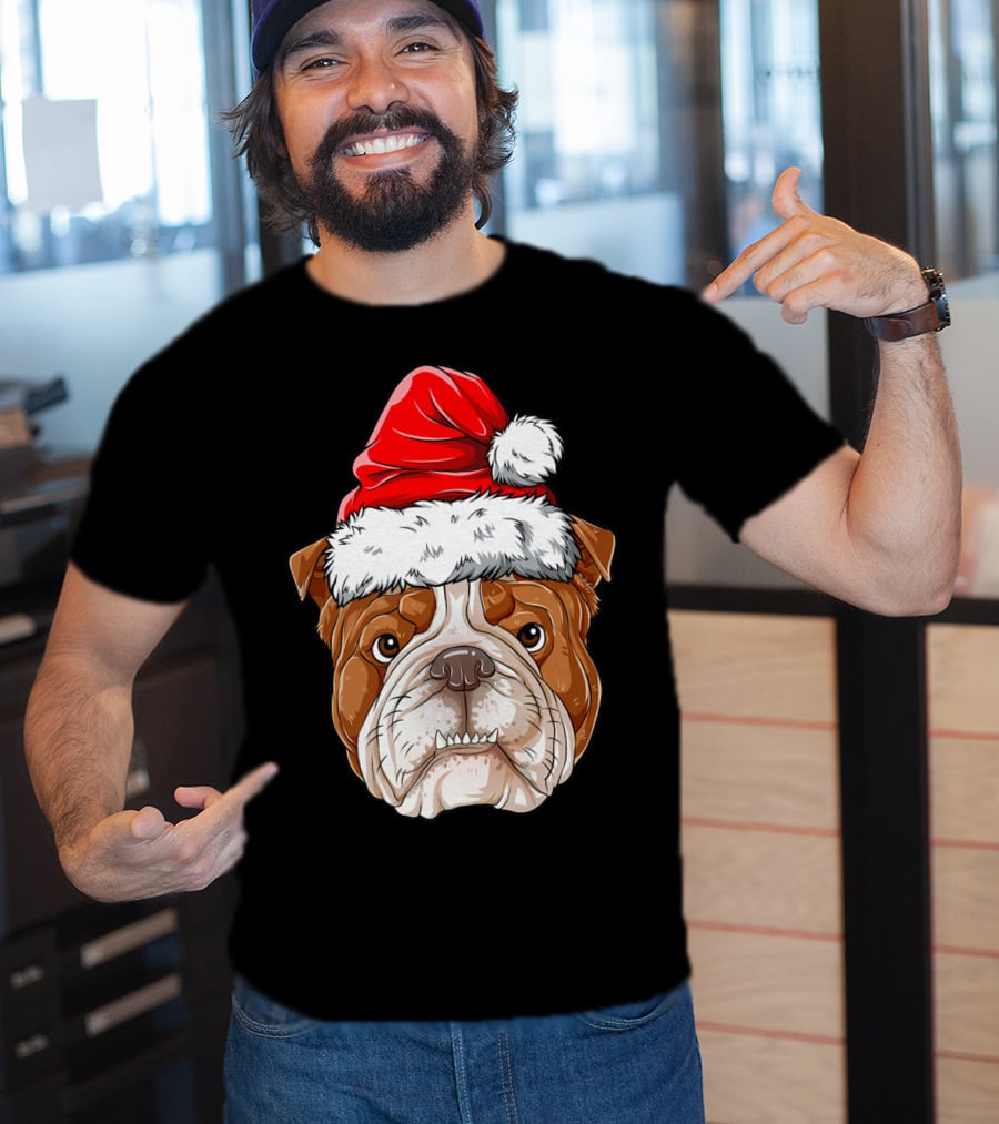 English Bulldog Santa Christmas Boys Kids GB Holiday Bulldog T-Shirt