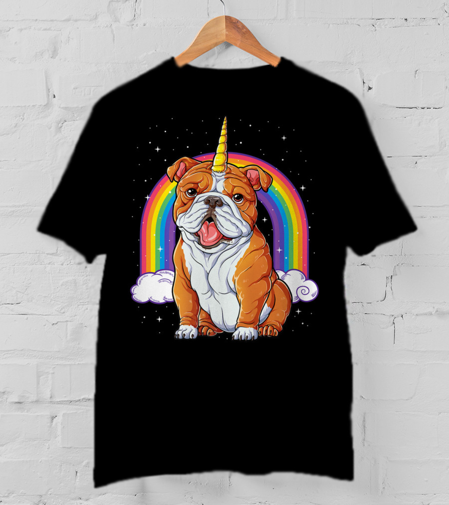 English Bulldog Unicorn Rainbow Space Galaxy T-Shirt