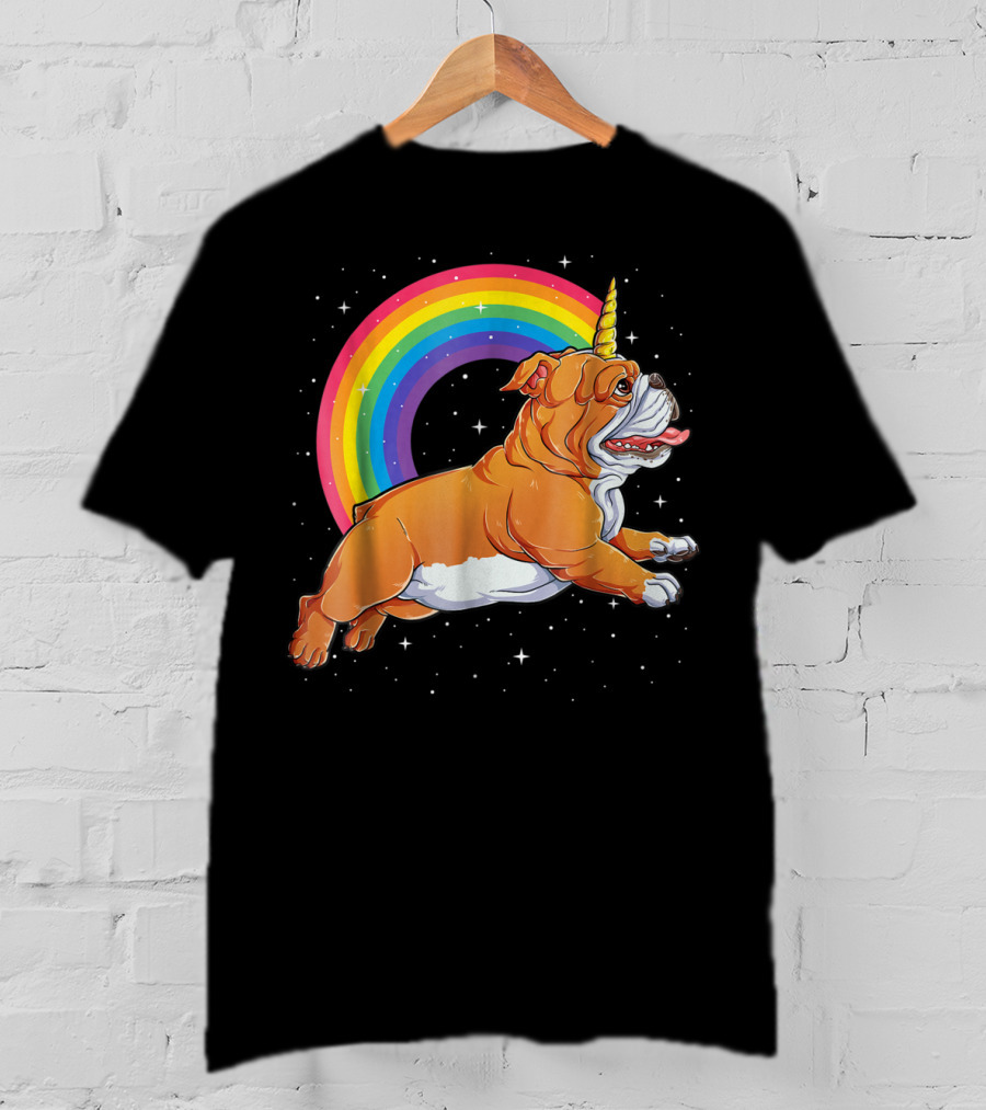English Bulldog Unicorn Kids Space Rainbow Galaxy T-Shirt