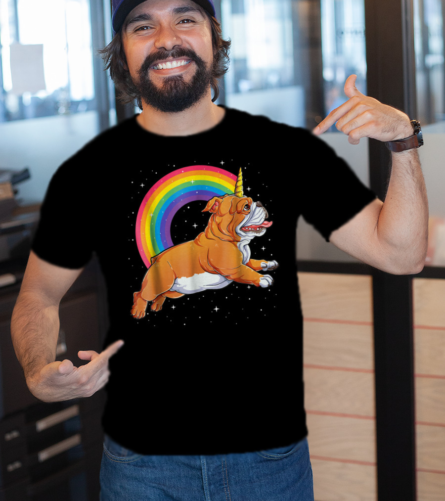 English Bulldog Unicorn Kids Space Rainbow Galaxy T-Shirt