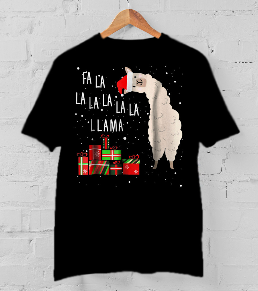 Fa La La La La La Llama Christmas Gifts Santa Hat T-Shirt