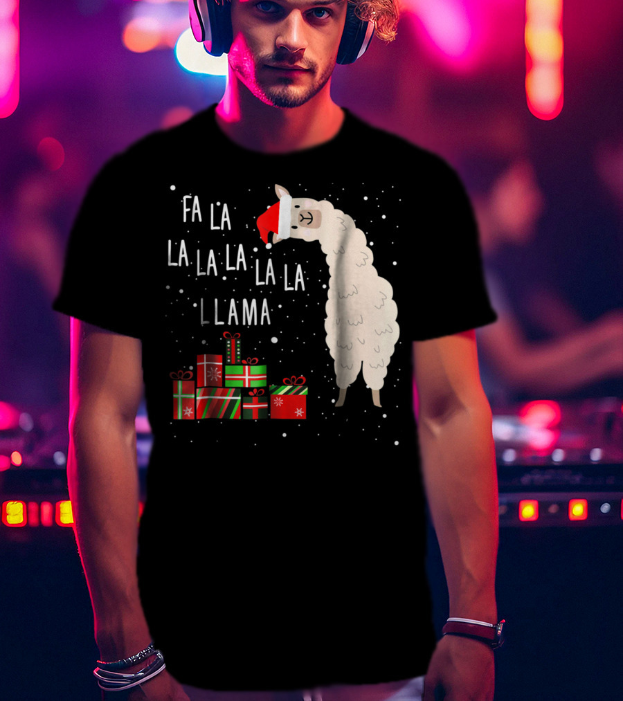 Fa La La La La La Llama Christmas Gifts Santa Hat T-Shirt