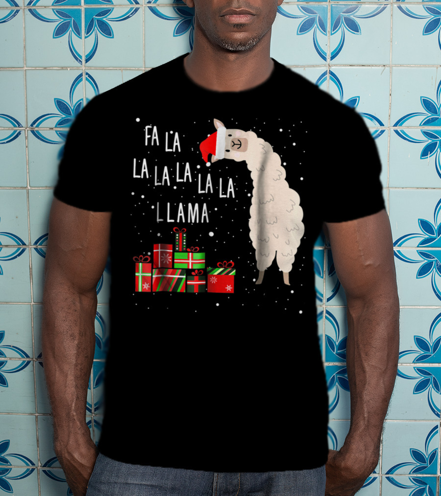 Fa La La La La La Llama Christmas Gifts Santa Hat T-Shirt