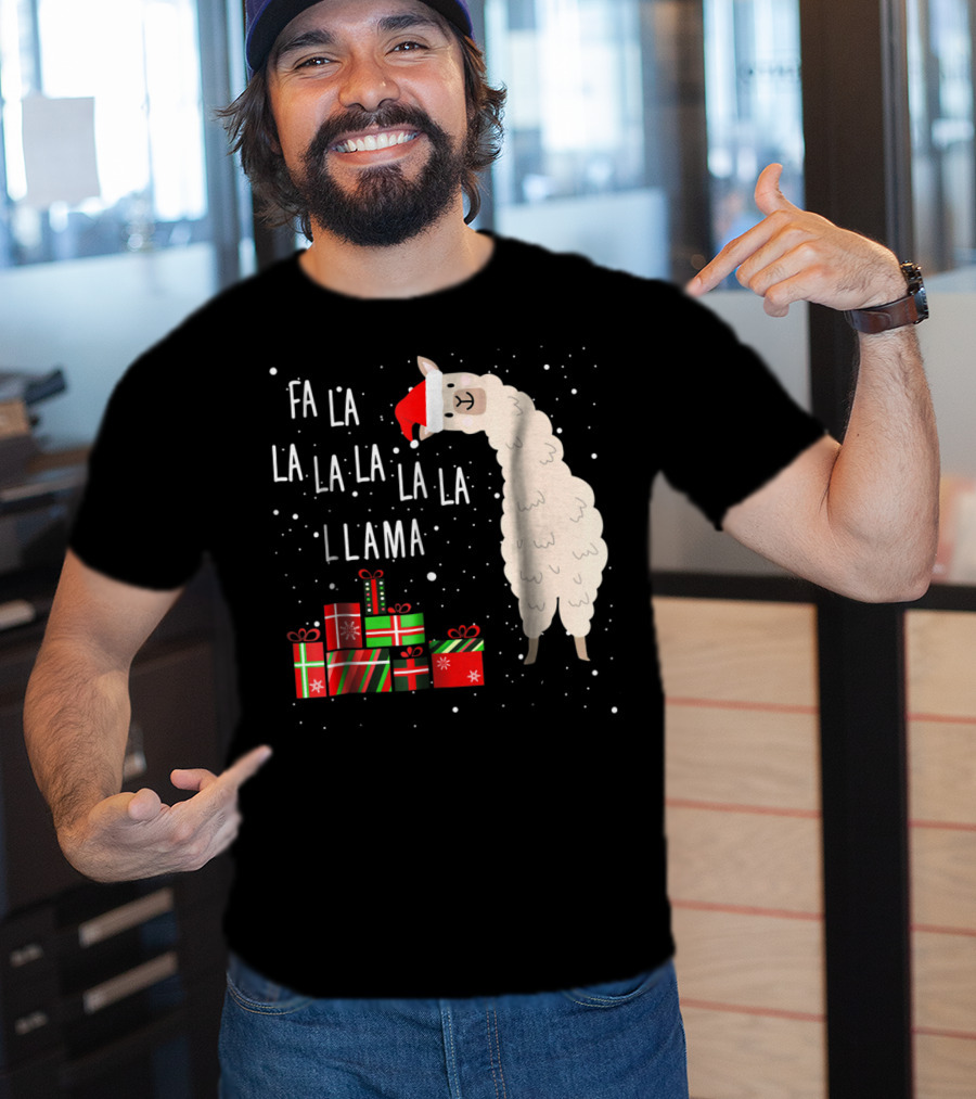 Fa La La La La La Llama Christmas Gifts Santa Hat T-Shirt