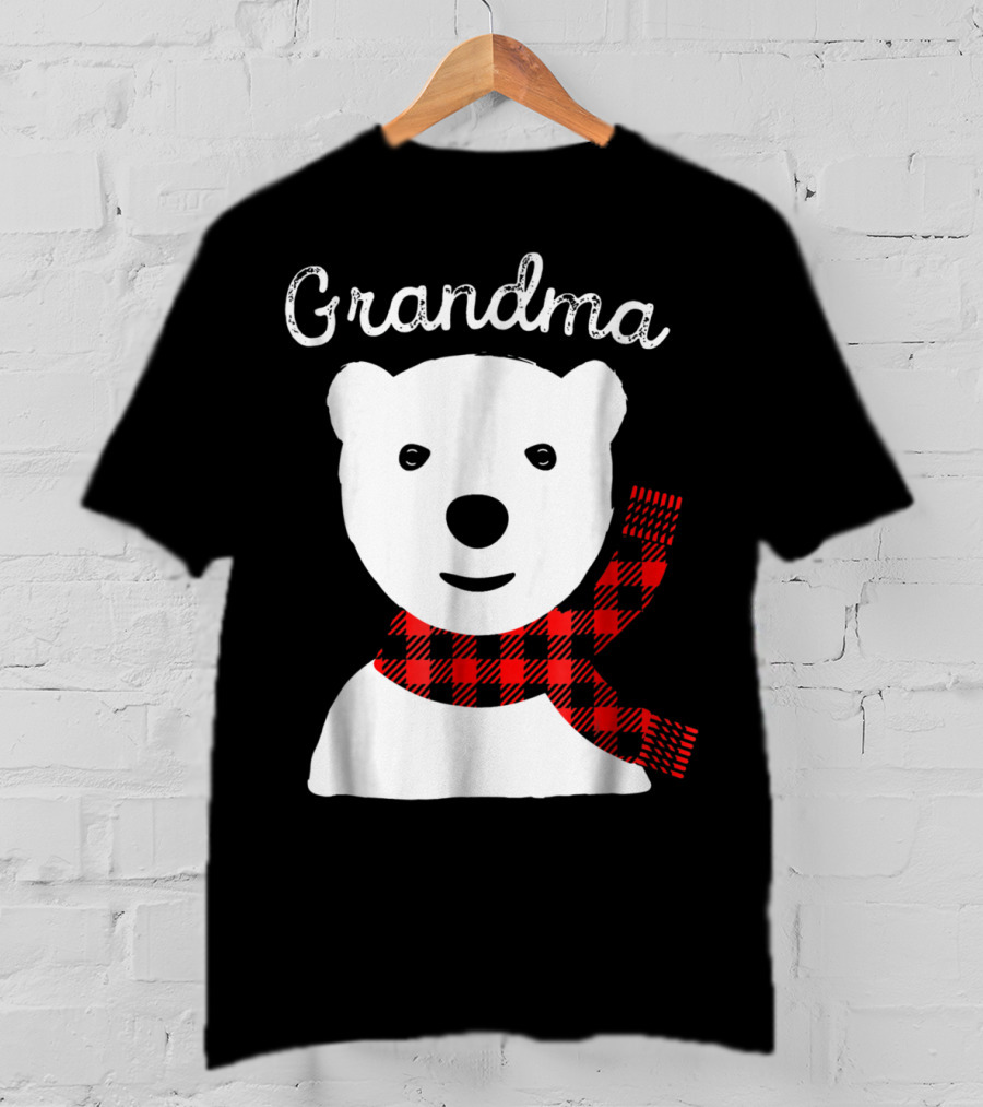 Family Matching Christmas Grandma Bear With Plaid Scarf T-Shirt