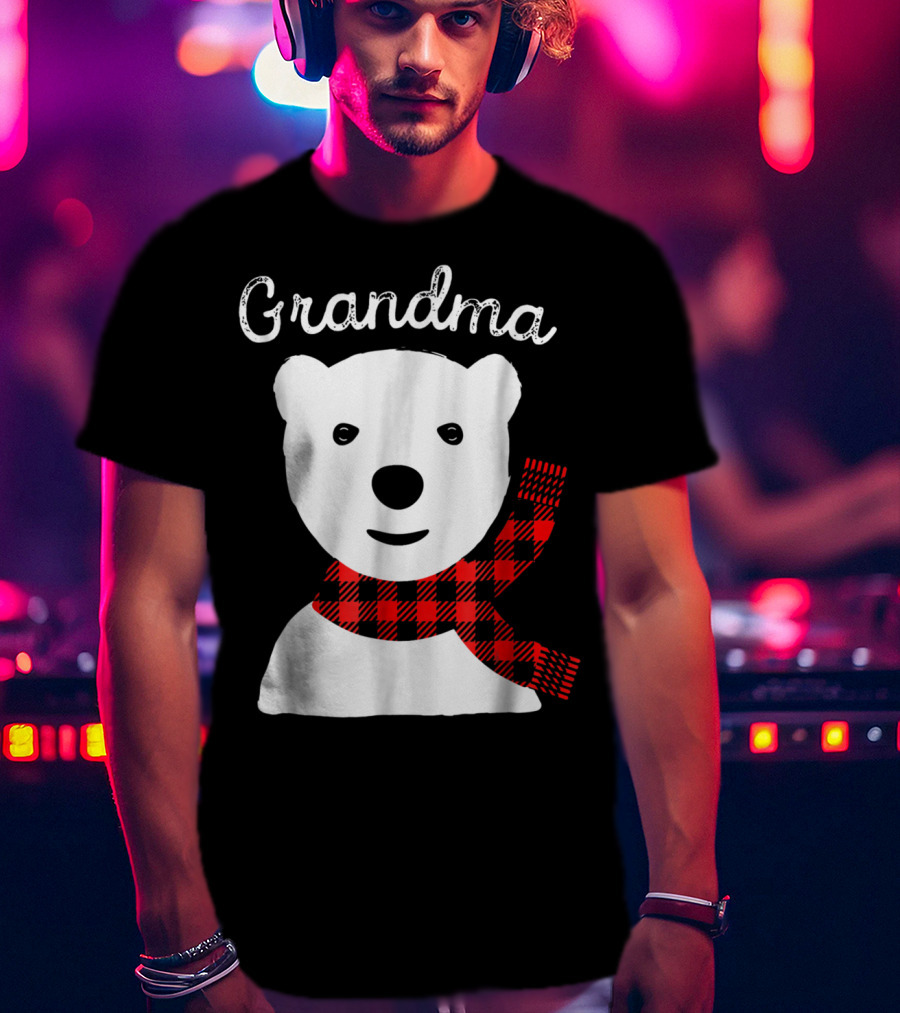Family Matching Christmas Grandma Bear With Plaid Scarf T-Shirt