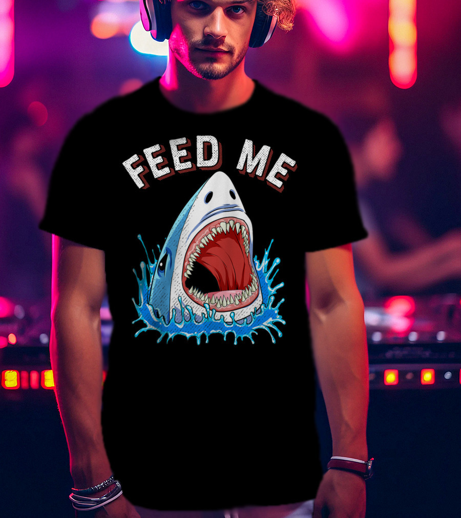 Feed Me Shark Head Lover Jawsome Ocean Splash T-Shirt