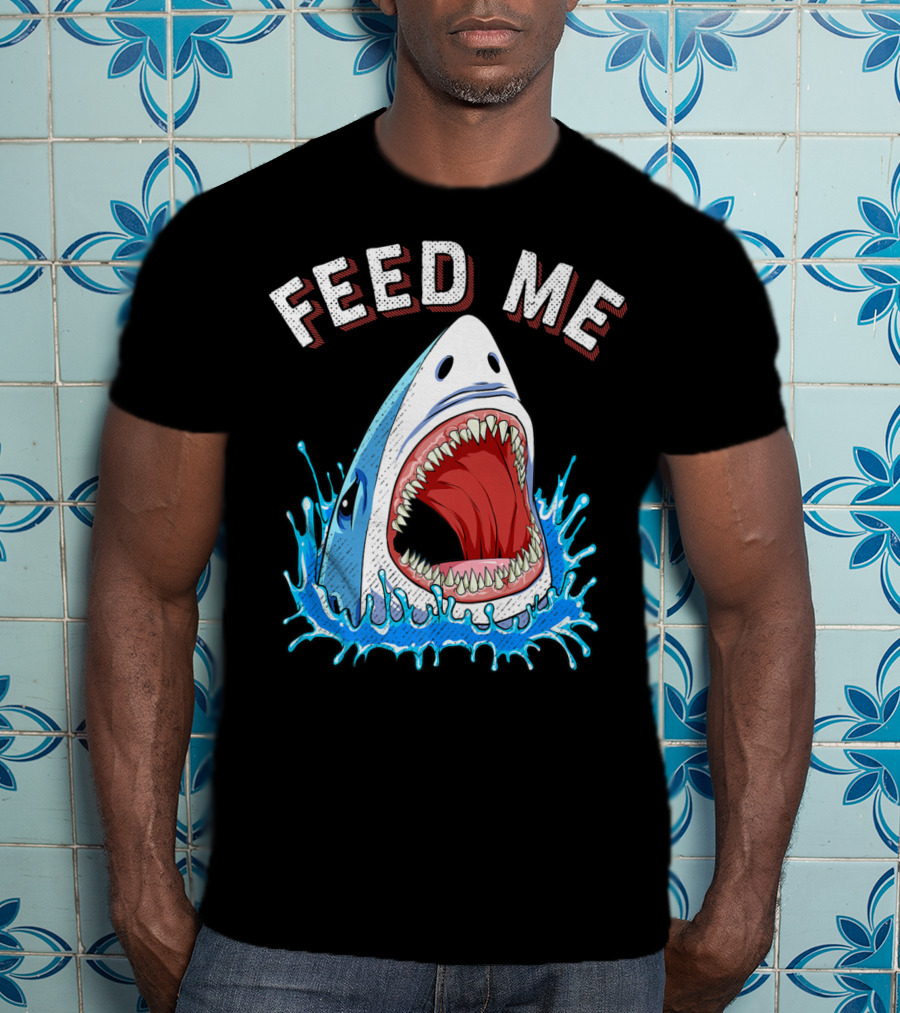 Feed Me Shark Head Lover Jawsome Ocean Splash T-Shirt