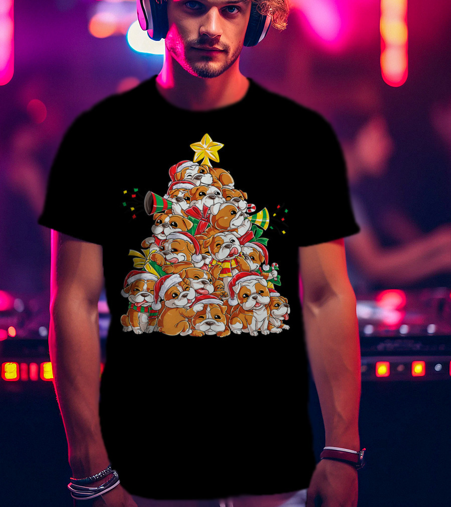 English Bulldog Christmas Tree Holiday Festive Boys T-Shirt
