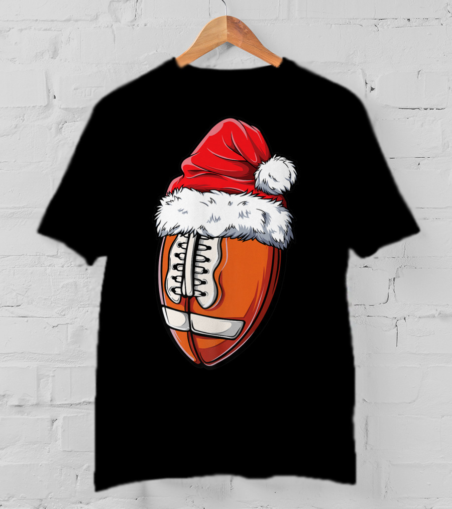 Football Ball Santa Hat Christmas Boys Xmas Football T-Shirt